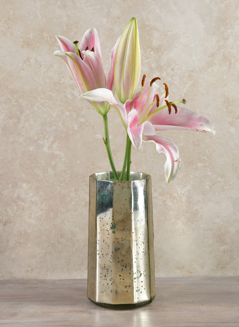 8in Tall Behram Old Silver Mercury Glass Vase Decor Jamali-garden