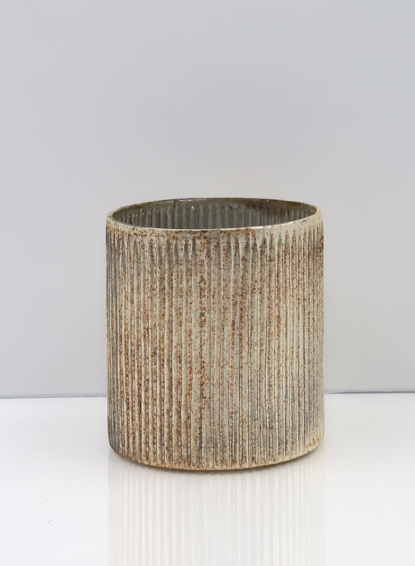 5.25in Tall Ribbed Rust &amp; Silver Glass Cylinder Decor Jamali-garden