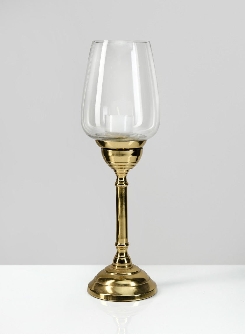 12in Tall Petra Gold Candlestick with Glass Decor Jamali-garden