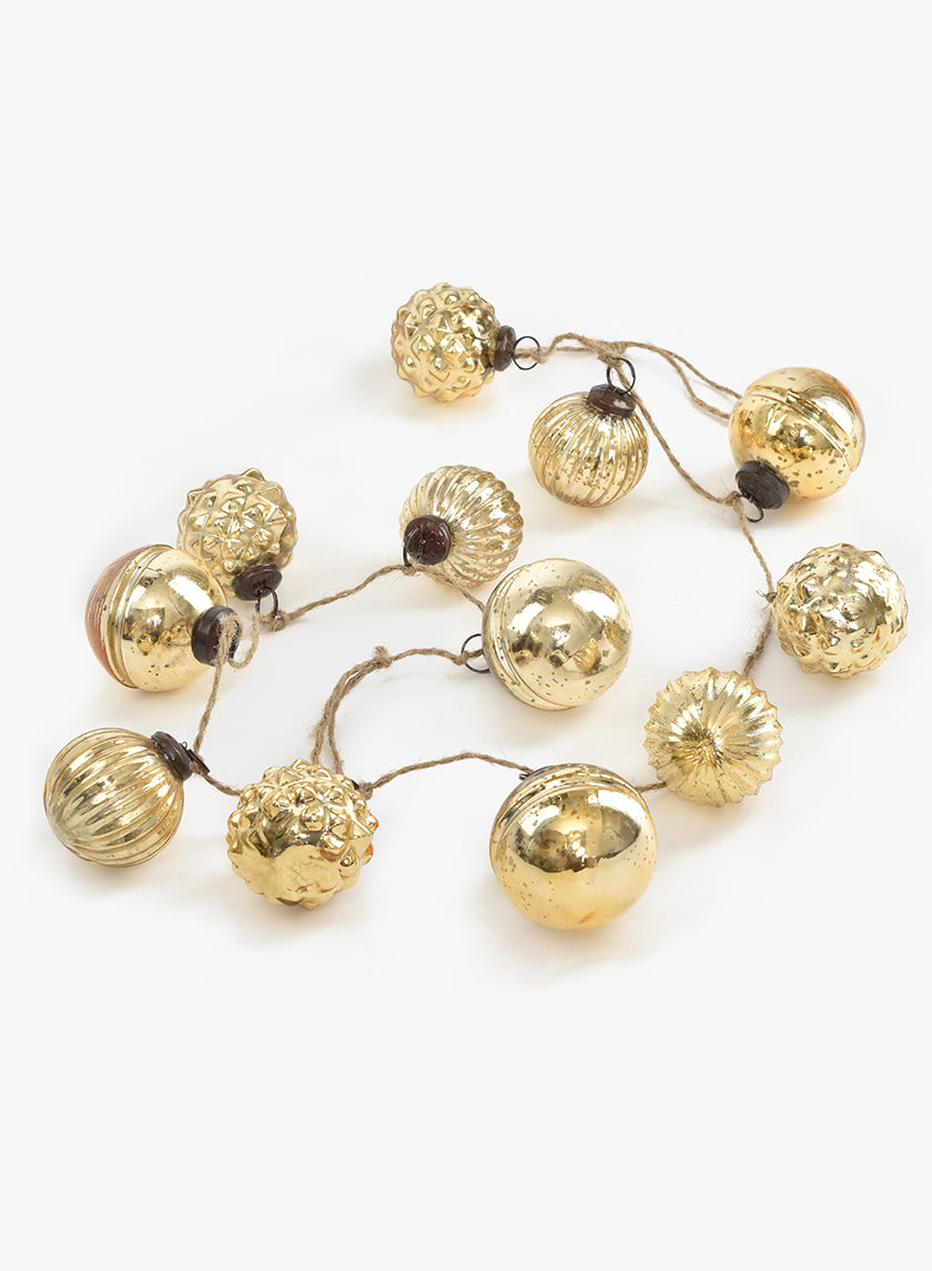 43in Long Gold Mercury Glass Ball Ornament Garland Decor Jamali-garden