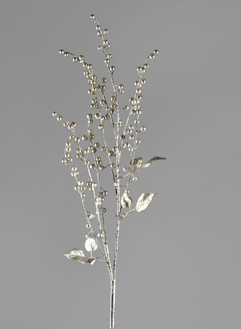 36in Long Glittered Silver Pearl Spray Decor Jamali-garden