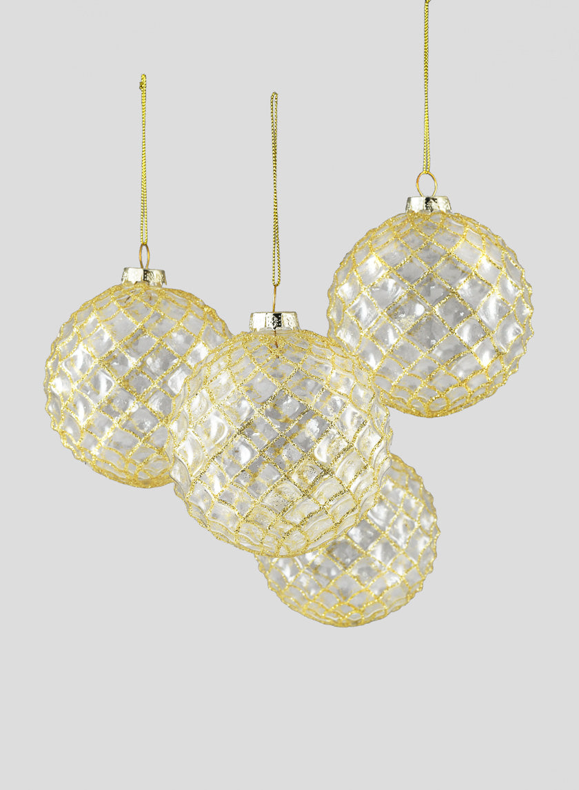 4in Round Gold Glitter Vine Glass Ball Ornament Decor Jamali-garden
