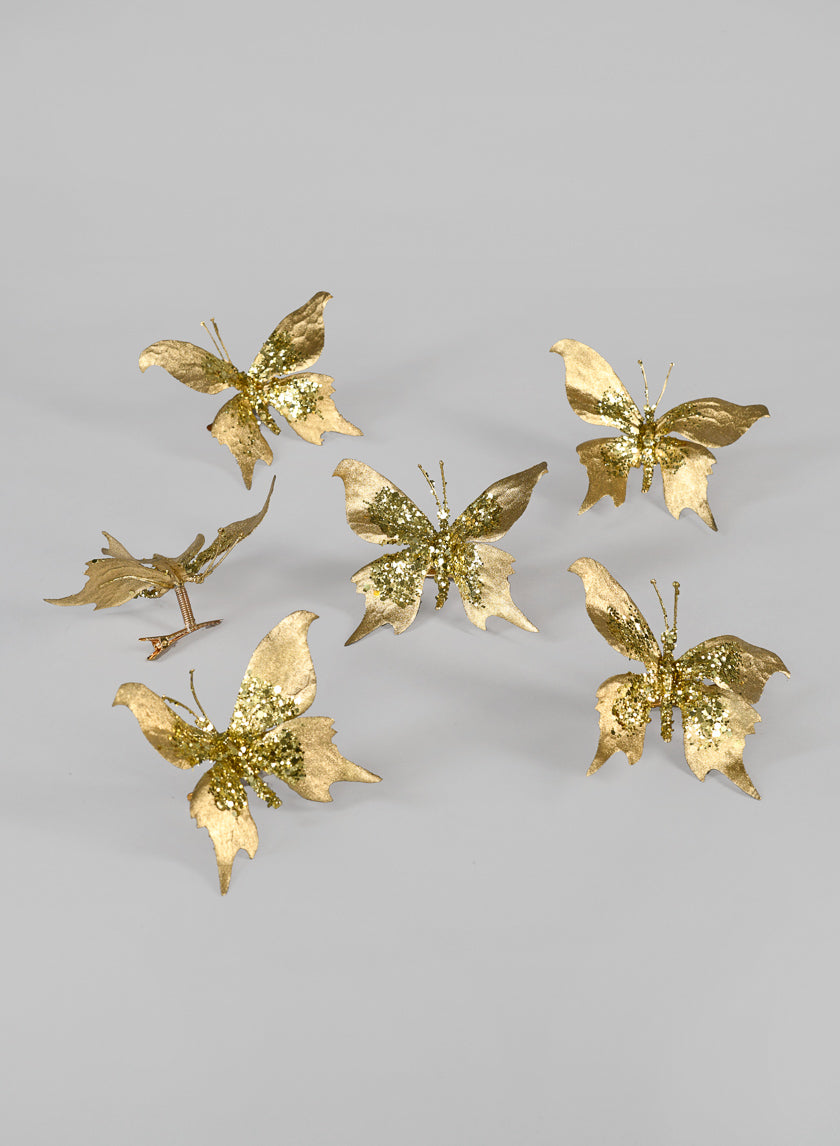 4in Long Gold Glitter Butterfly Ornament Decor Jamali-garden