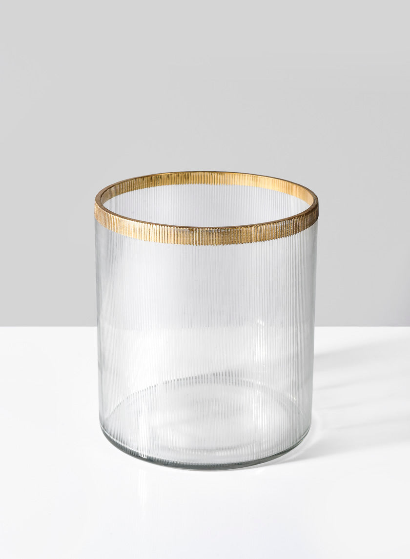 5.5in Tall Gold Rim Ribbed Glass Candle Hurricane Decor Jamali-garden
