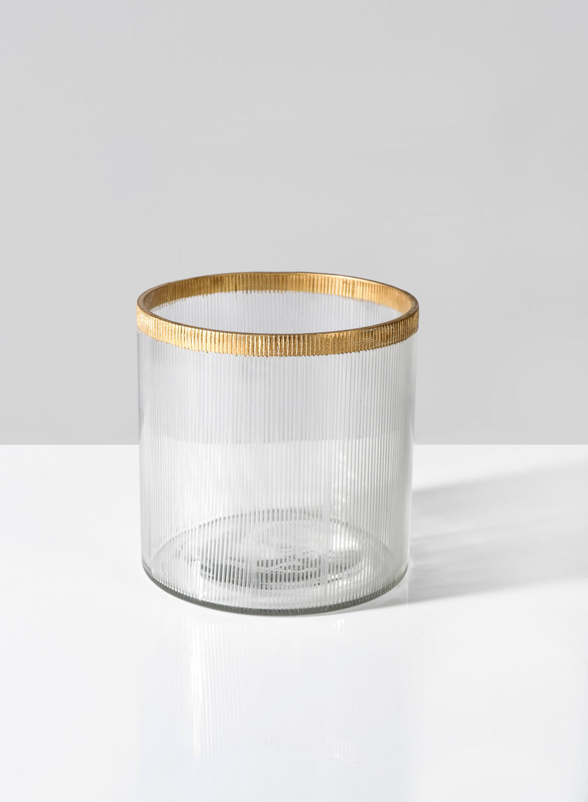 4.25in Tall Gold Rim Ribbed Glass Tea Light Holder Decor Jamali-garden