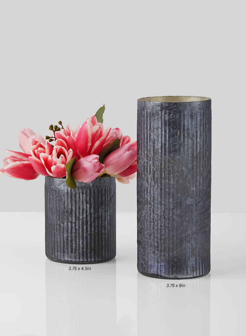 Antique Platinum Ribbed Cylinders Decor Jamali-garden