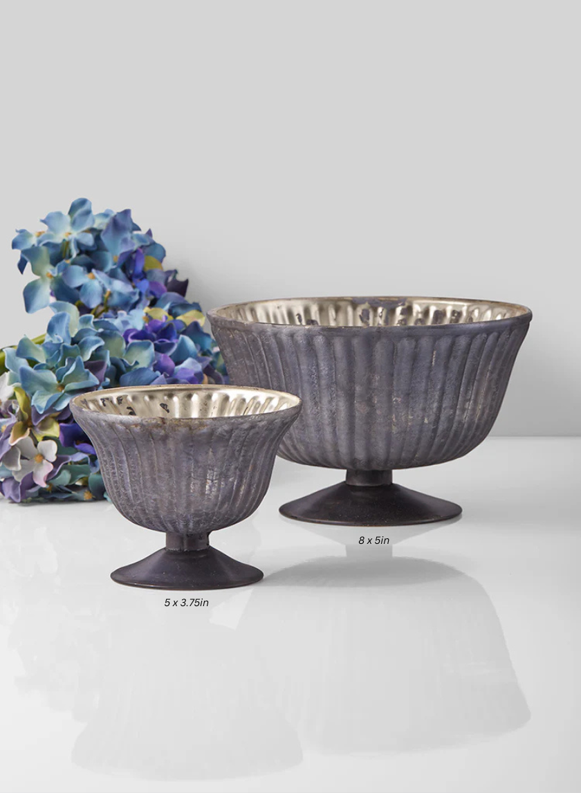 Antique Platinum Ribbed Catora Glass Bowls Decor Jamali-garden