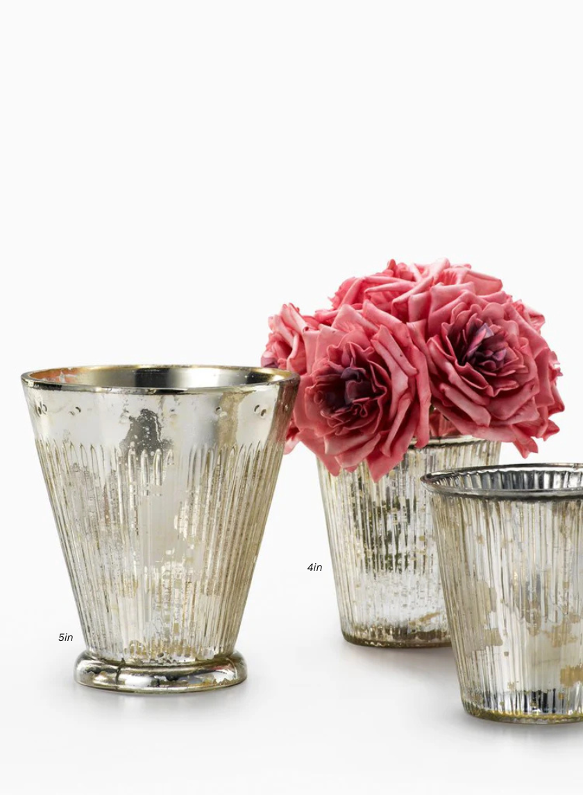 Ribbed Antique Silver Tapered Glass Cylinders Decor Jamali-garden