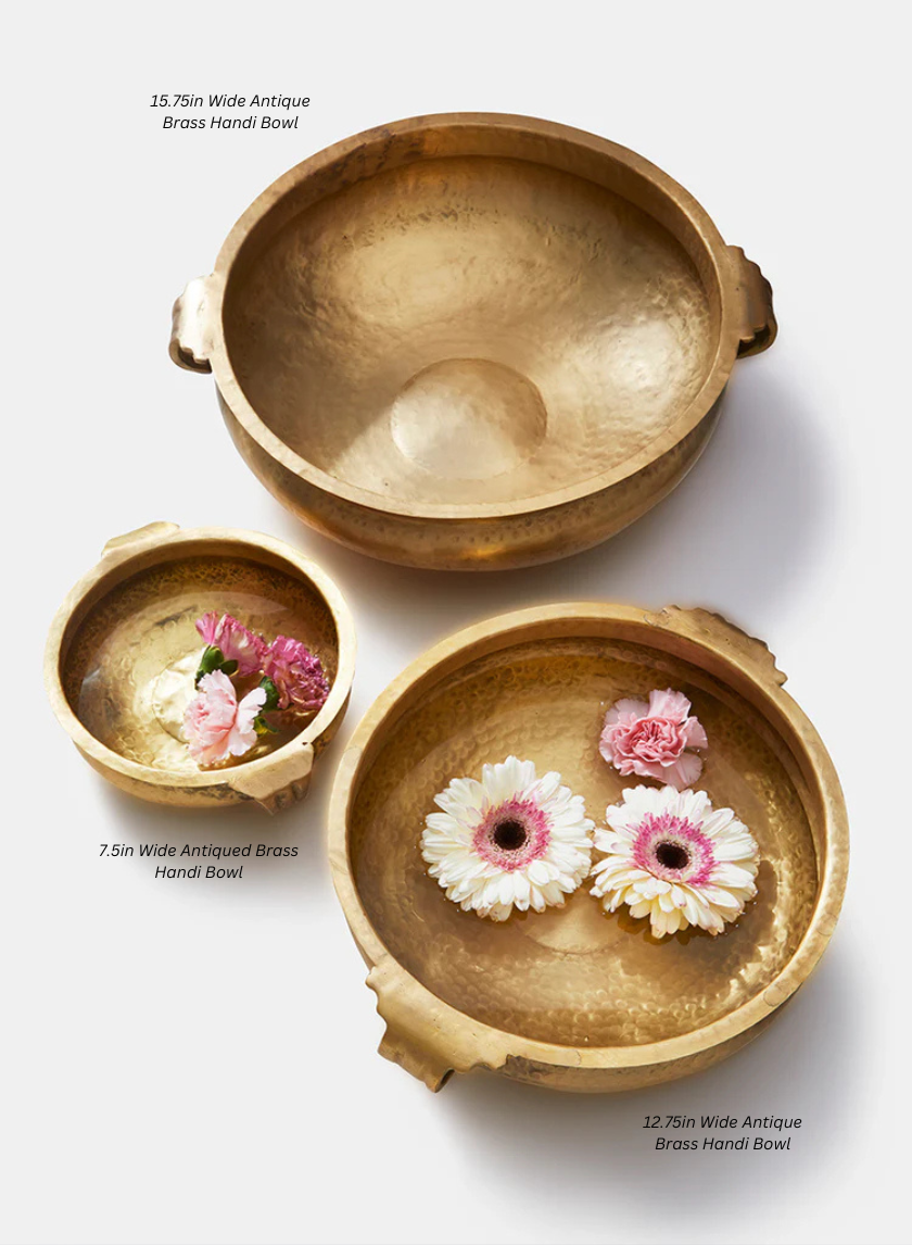 7.5in Wide Antiqued Brass Handi Bowl Decor Jamali-garden