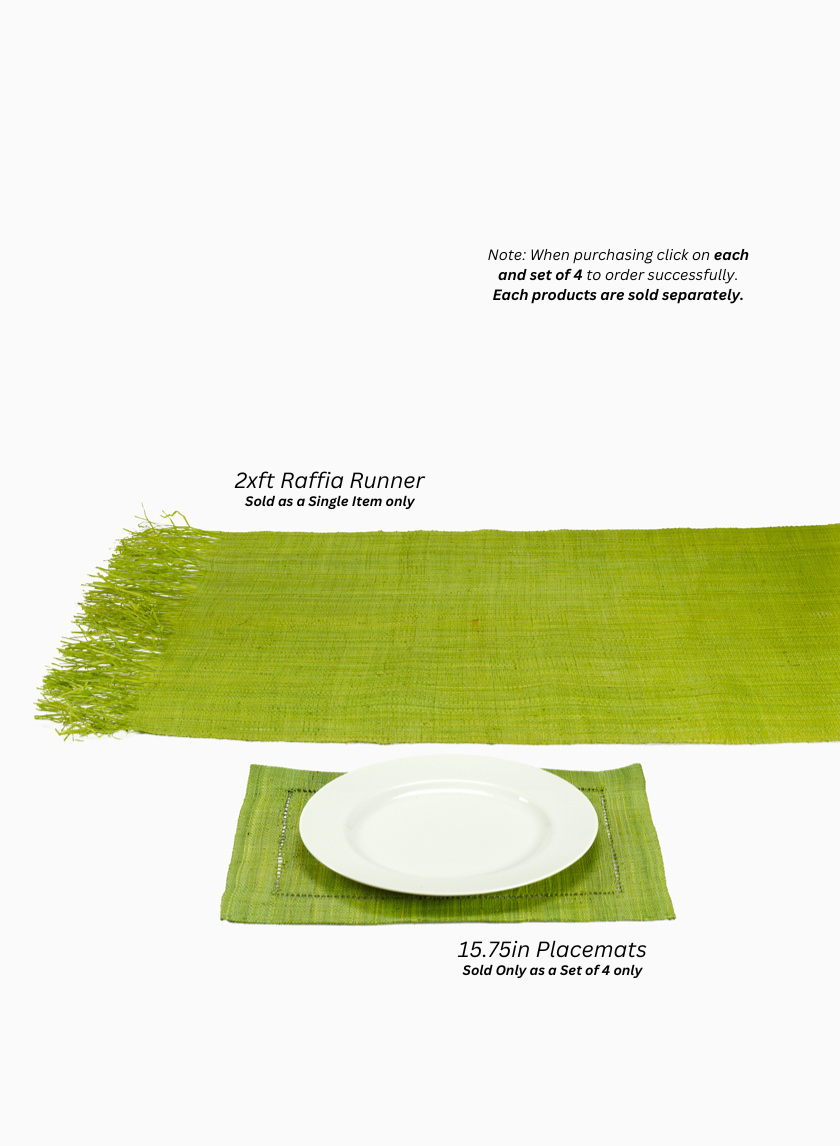 Green Raffia Runner &amp; Placemats Decor Jamali-garden
