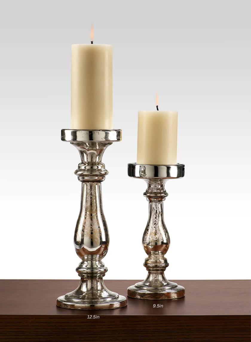 Antique Silver Glass Pillar Holders Decor Jamali-garden