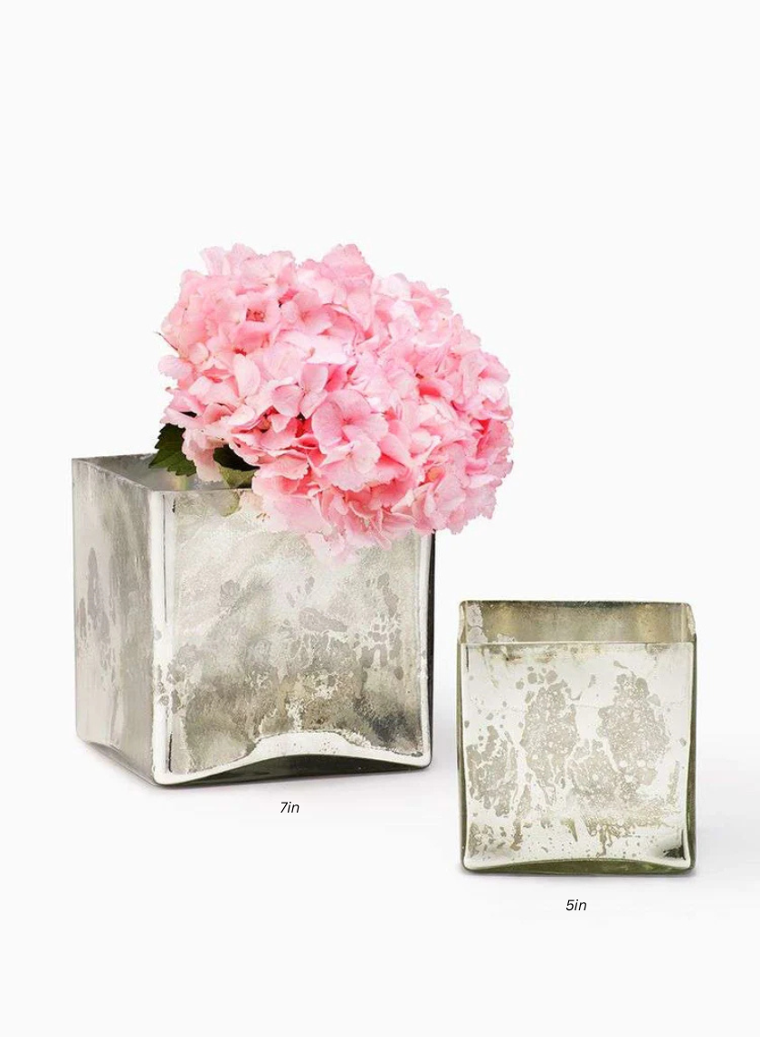 Antique Silver Glass Square Vases Decor Jamali-garden