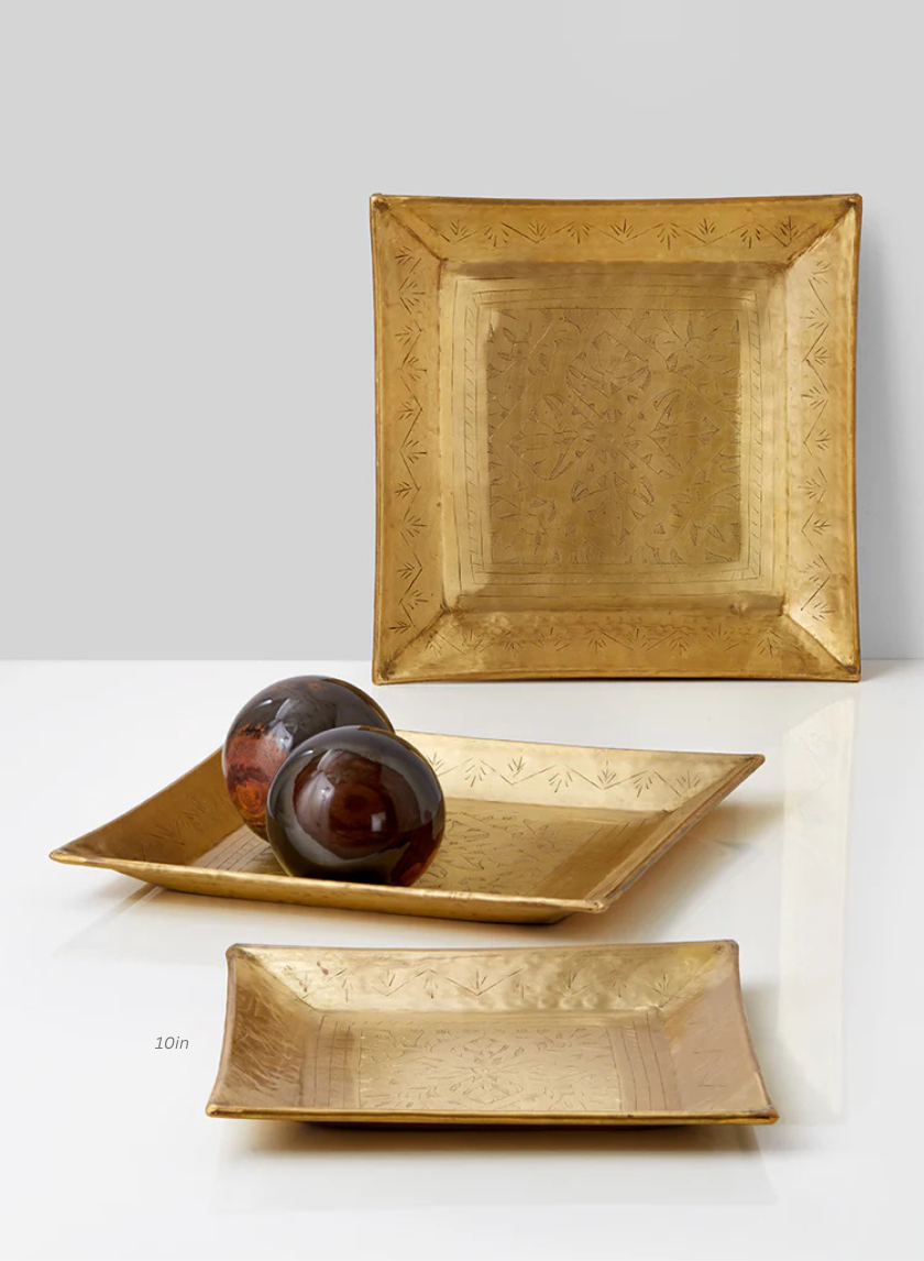 Square Antique Brass Trays Decor Jamali-garden Antique Brass 10in EACH