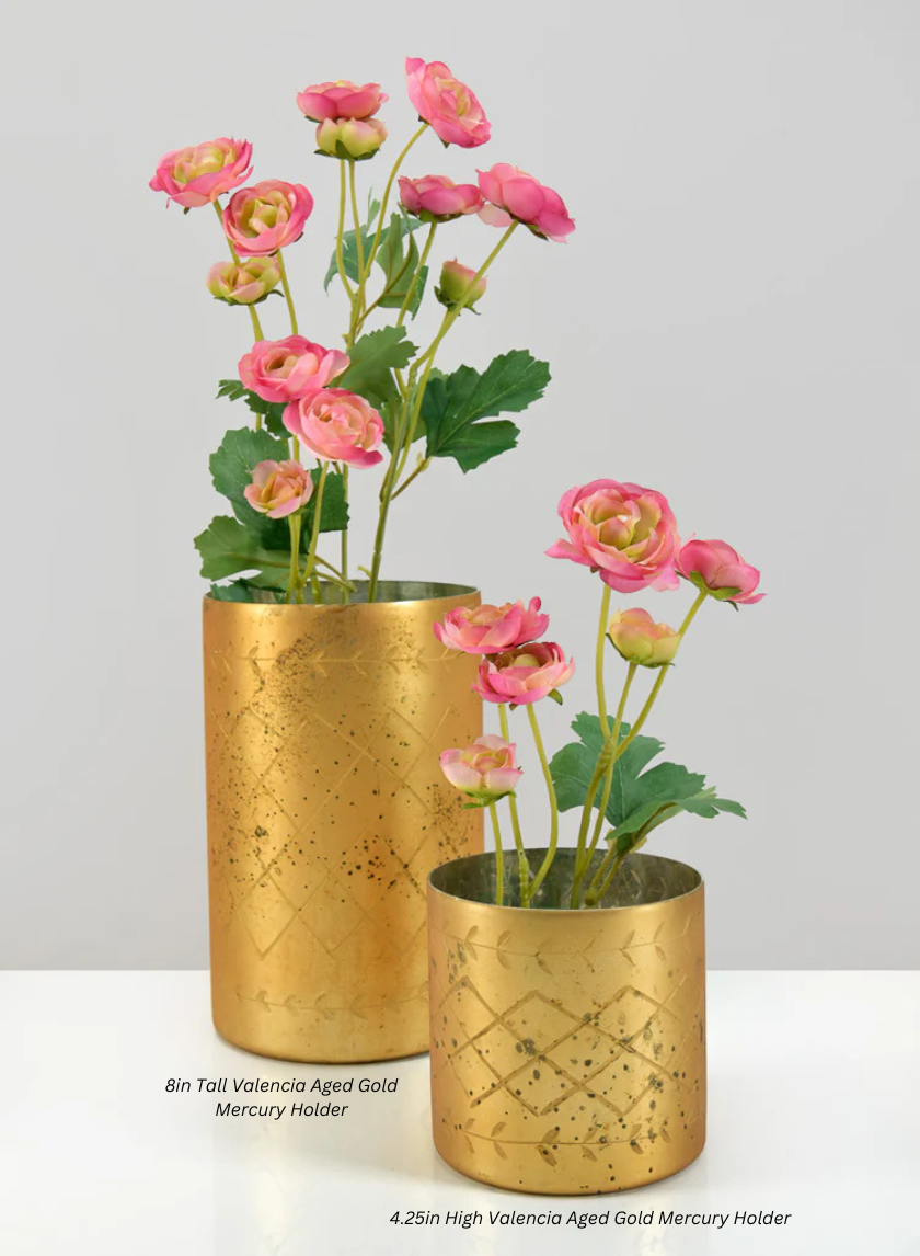 8in Tall Valencia Aged Gold Mercury Glass Holder Decor Jamali-garden