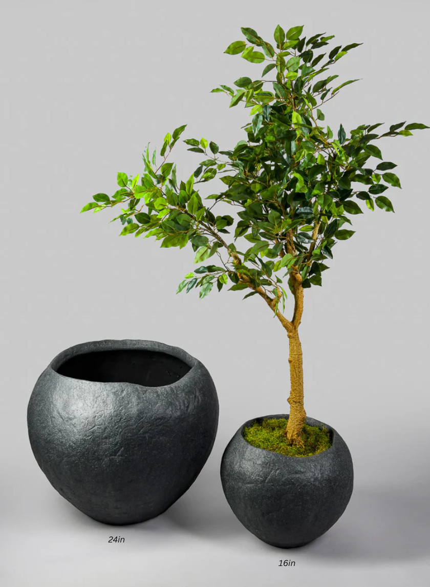 Shirak Poly-Stone Rough Black Planter Decor Jamali-garden