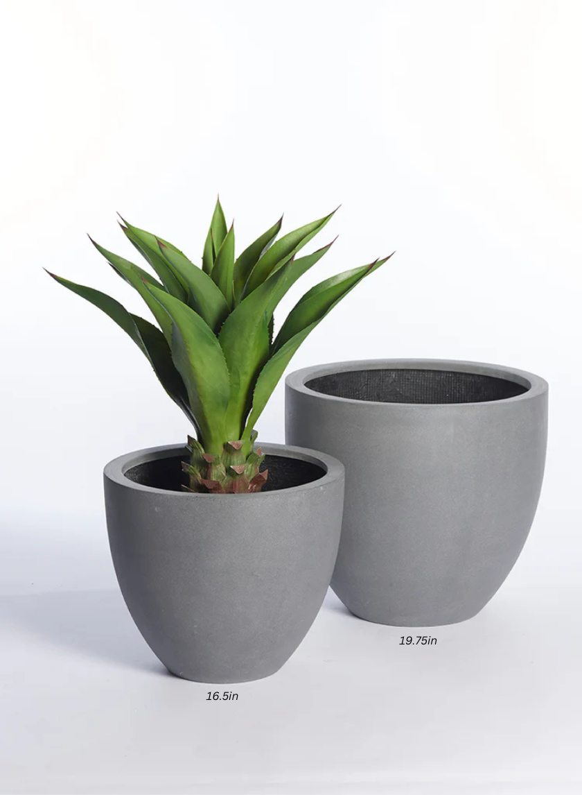 Grey Fiberstone Round Pots Decor Jamali-garden