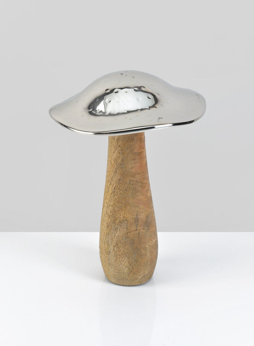 8in Long Silver Mushroom, Large Decor Jamali-garden