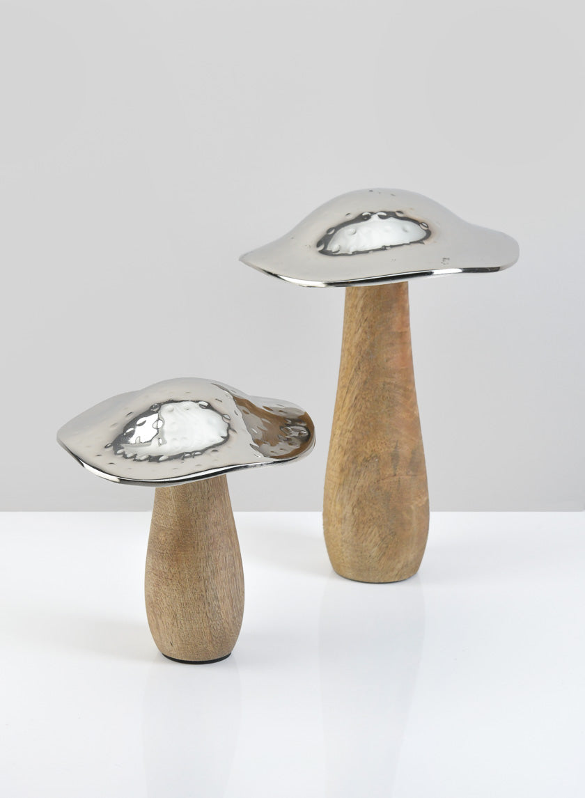 8in Long Silver Mushroom, Large Decor Jamali-garden