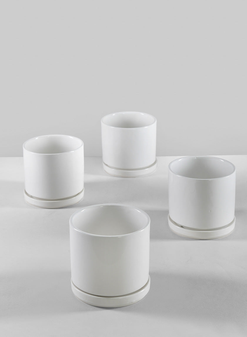 4.5in Tall Odense White Indoor Ceramic Pot with Saucer Decor Jamali-garden