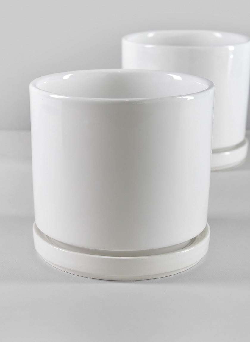4.5in Tall Odense White Indoor Ceramic Pot with Saucer Decor Jamali-garden