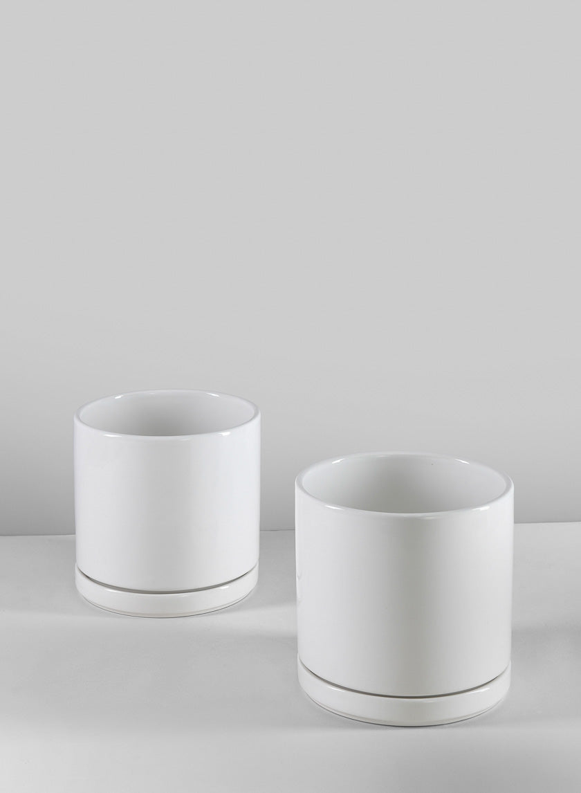 5.5in Tall Odense White Indoor Ceramic Pot with Saucer Decor Jamali-garden