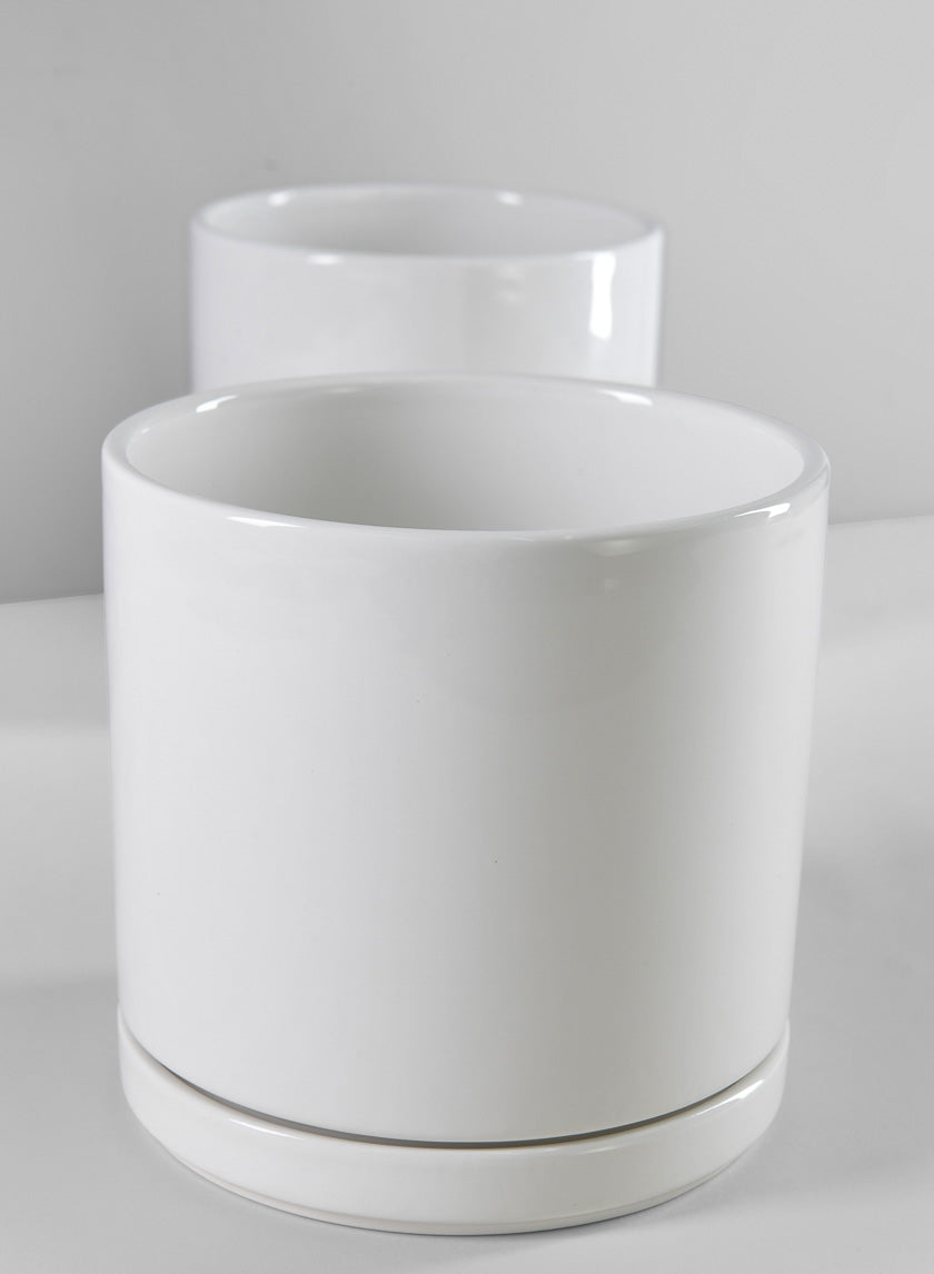 5.5in Tall Odense White Indoor Ceramic Pot with Saucer Decor Jamali-garden