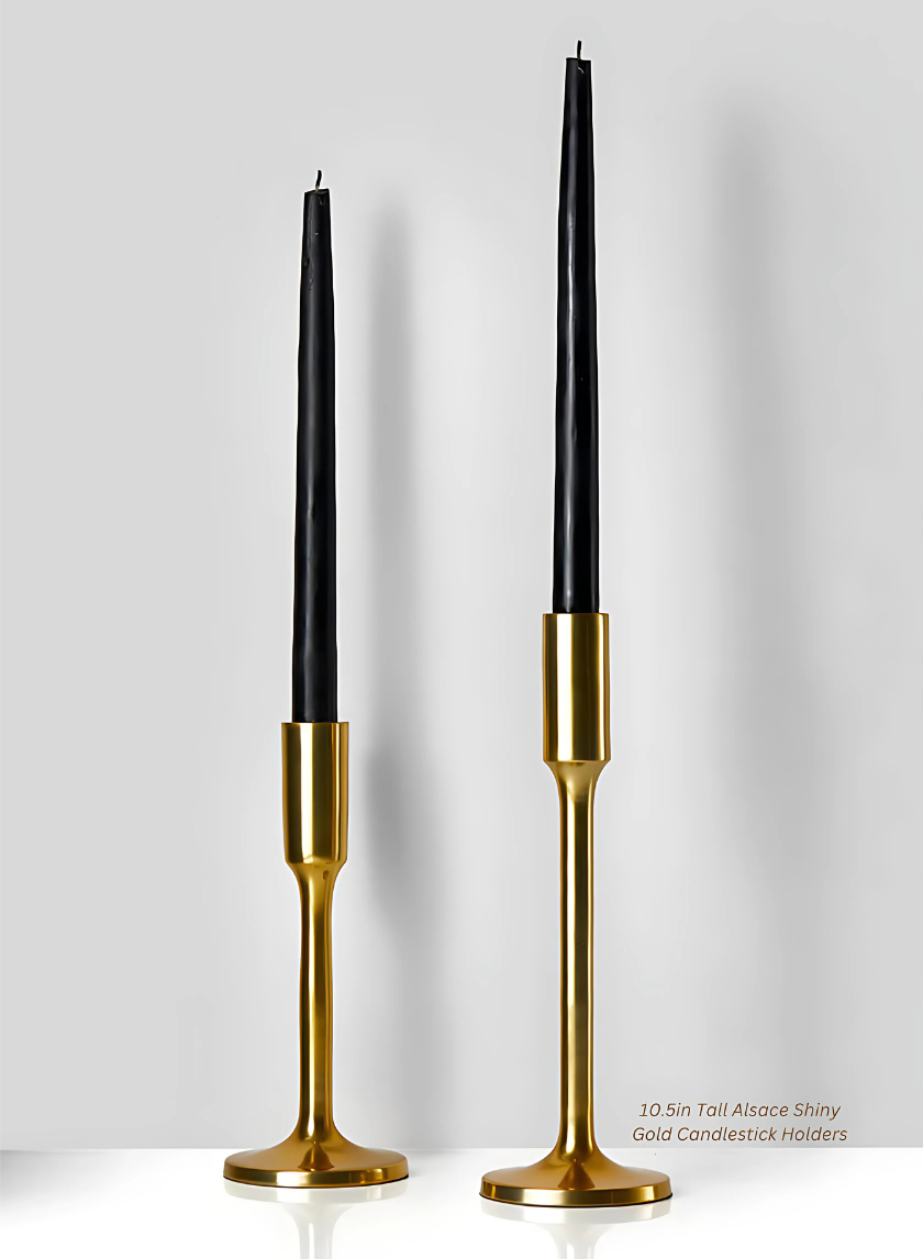 10.5in Tall Alsace Shiny Gold Aluminum Candlestick Holders Decor Jamali-garden