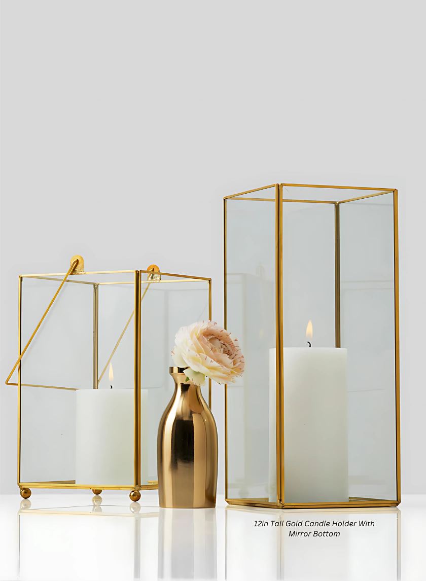 12in Tall Gold Candle Holder With Mirror Bottom Decor Jamali-garden