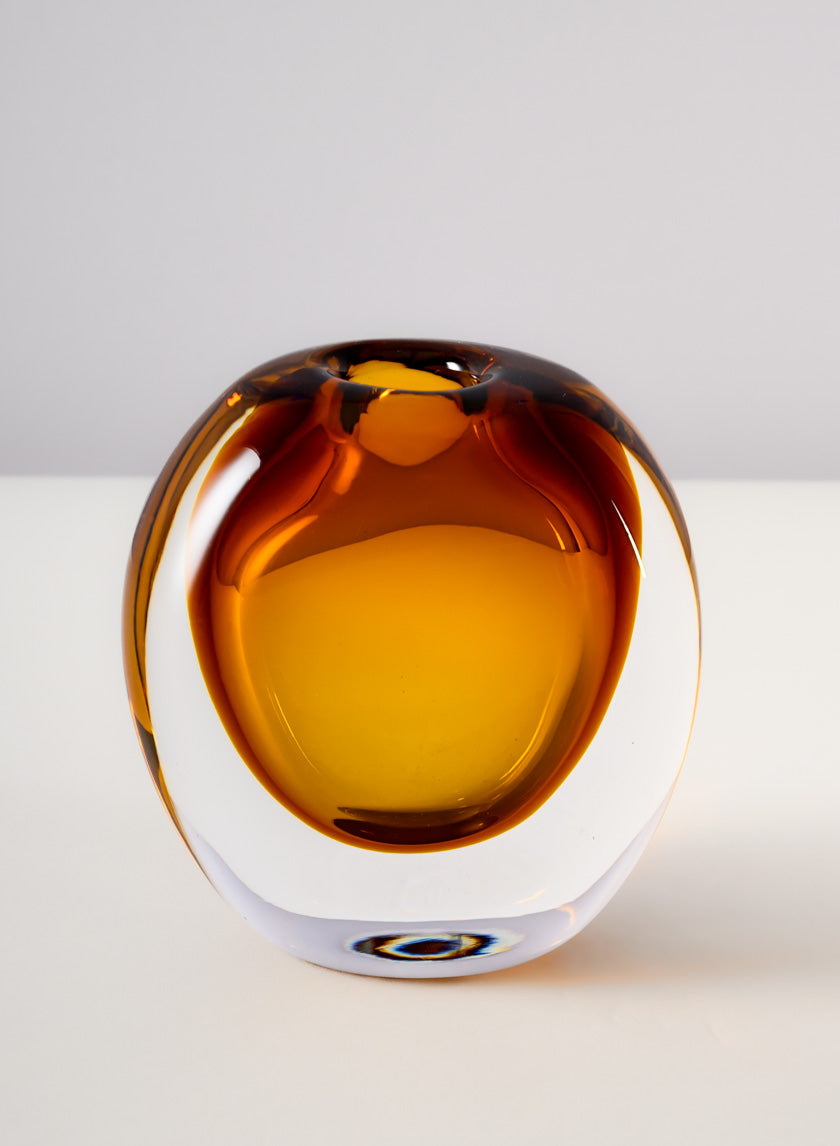 5.5in Tall Norvege Clear and Amber Glow Hand Blown Short Glass Vase Decor Jamali-garden
