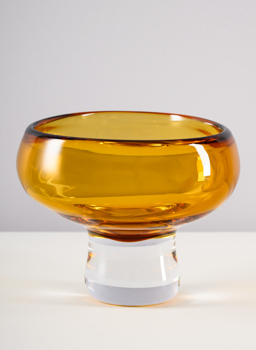 5in Tall Norvege Clear and Amber Glow Hand Blown Glass Bowl Decor Jamali-garden