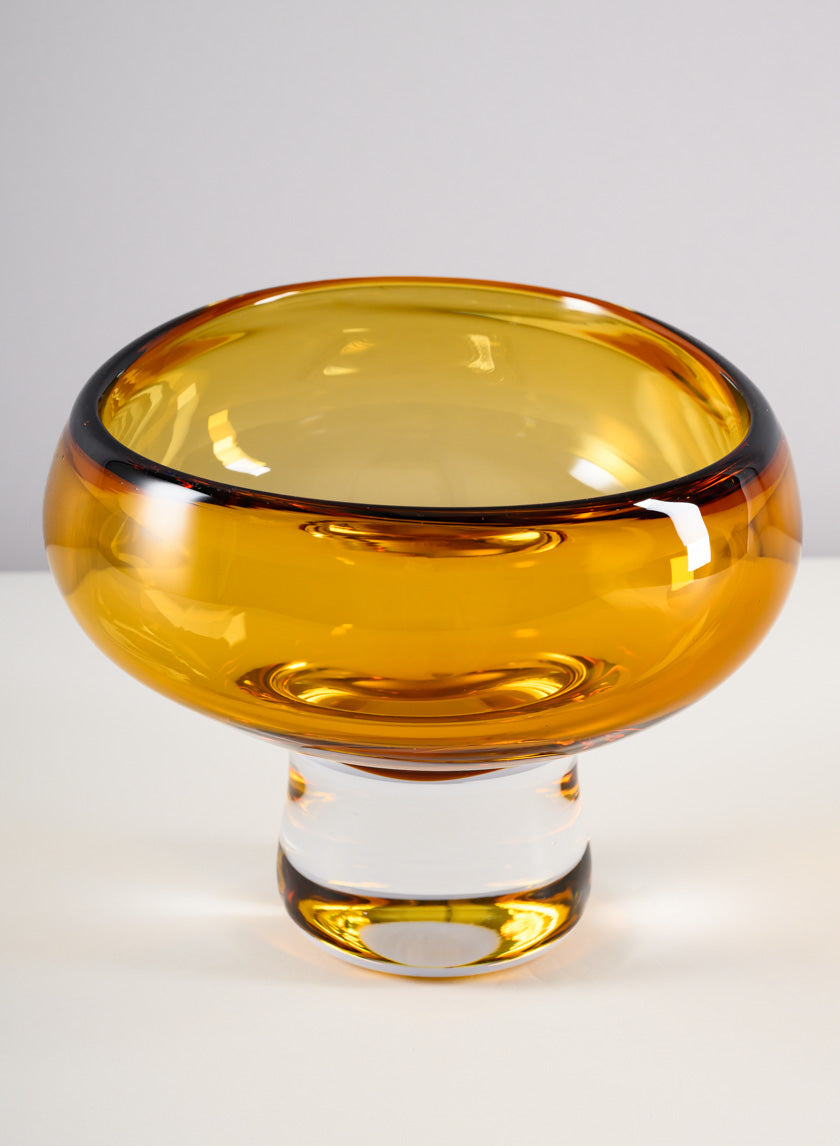5in Tall Norvege Clear and Amber Glow Hand Blown Glass Bowl Decor Jamali-garden