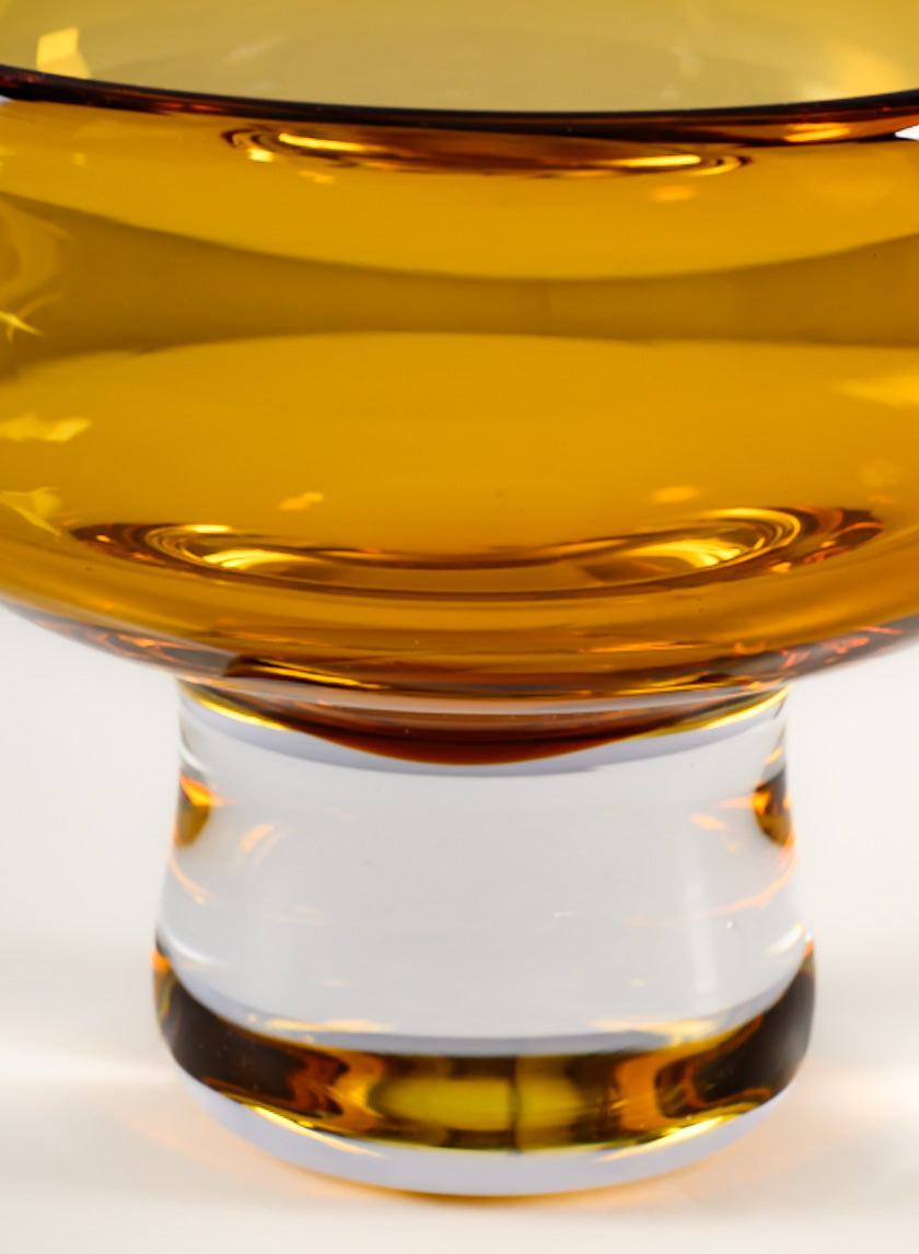 5in Tall Norvege Clear and Amber Glow Hand Blown Glass Bowl Decor Jamali-garden