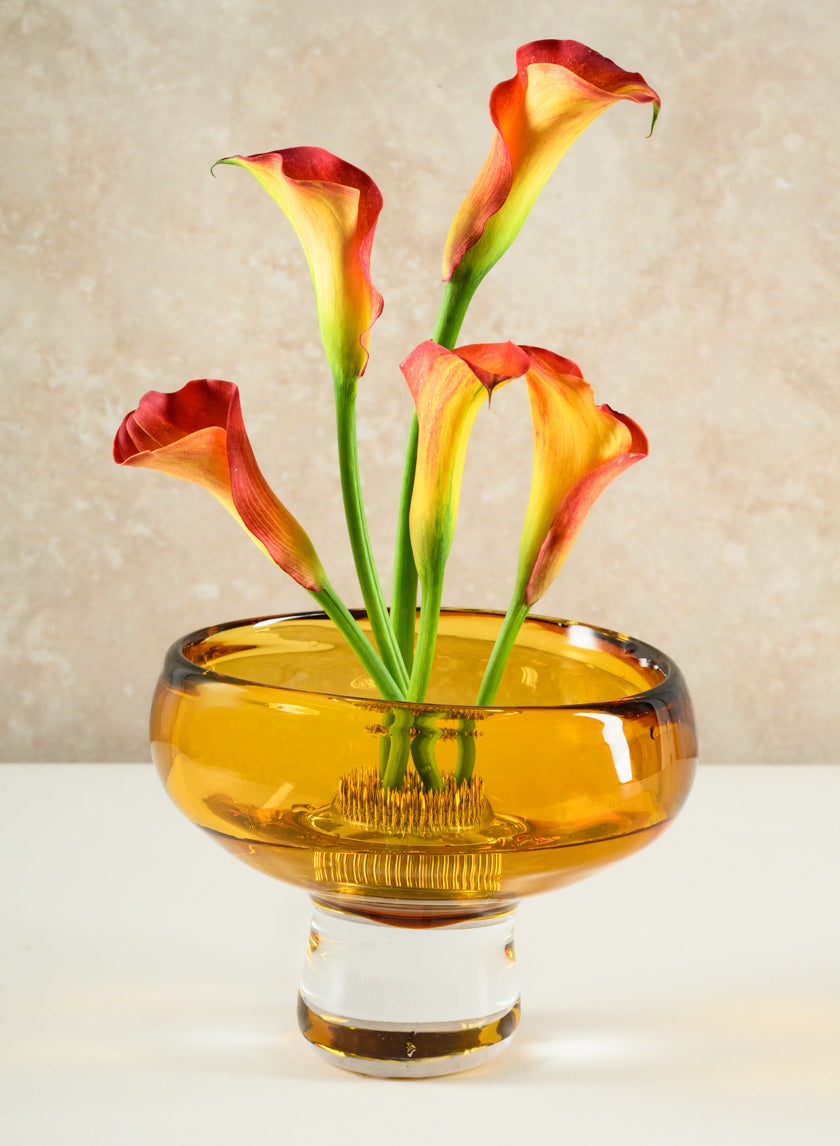 5in Tall Norvege Clear and Amber Glow Hand Blown Glass Bowl Decor Jamali-garden
