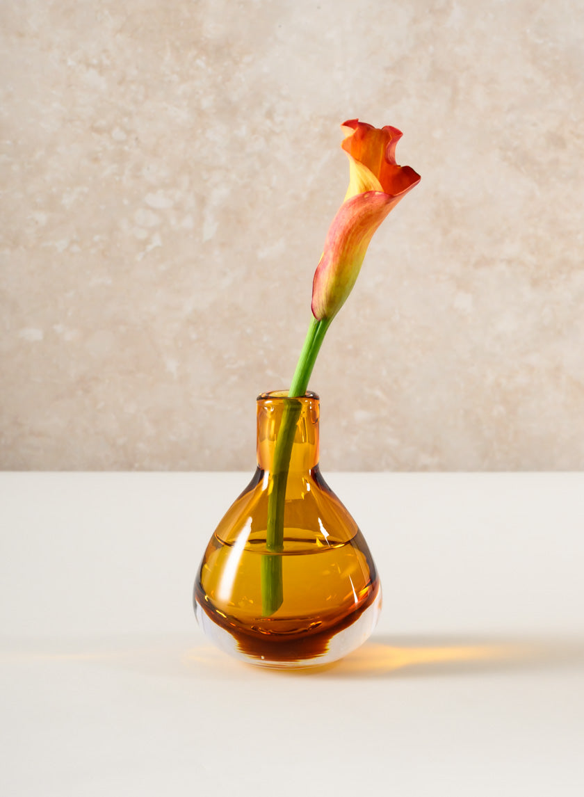 4.5in Tall Muran Amber Glow Hand Bown Deco Glass Vase, Mini Decor Jamali-garden