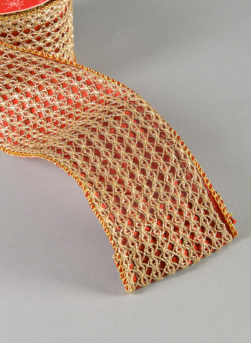 16.40ft Zardozi Red Gold Ribbon Decor Jamali-garden