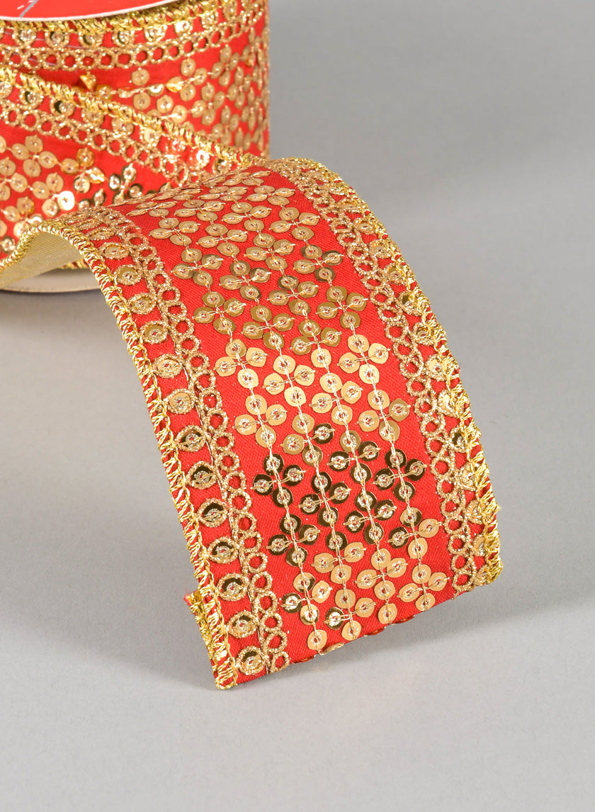 16.40ft Royal Nawab Red Gold Ribbon Decor Jamali-garden