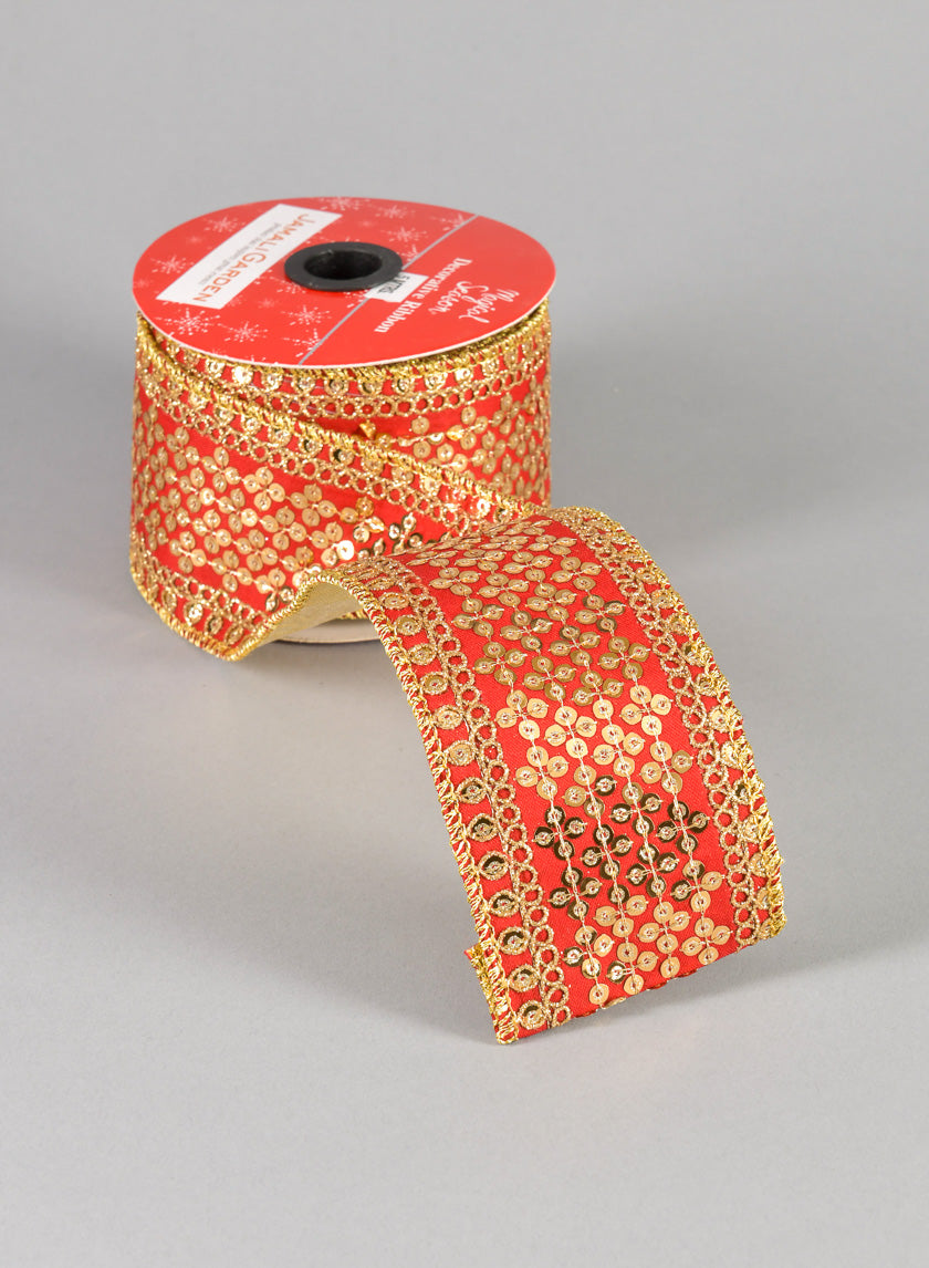 16.40ft Royal Nawab Red Gold Ribbon Decor Jamali-garden