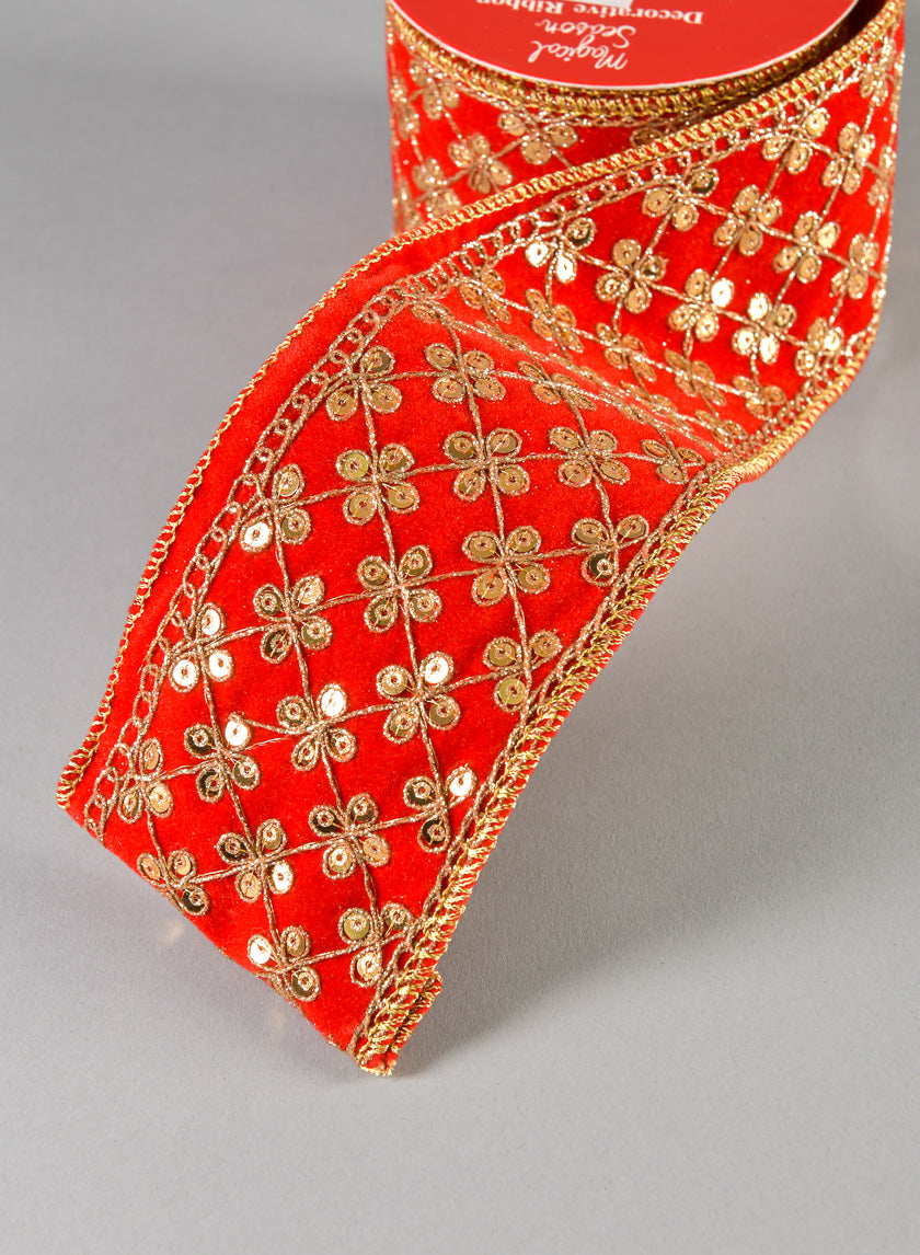 16.40ft British Raj Red Gold Ribbon Decor Jamali-garden