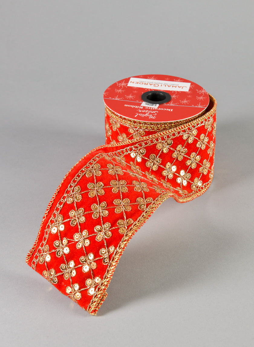 16.40ft British Raj Red Gold Ribbon Decor Jamali-garden