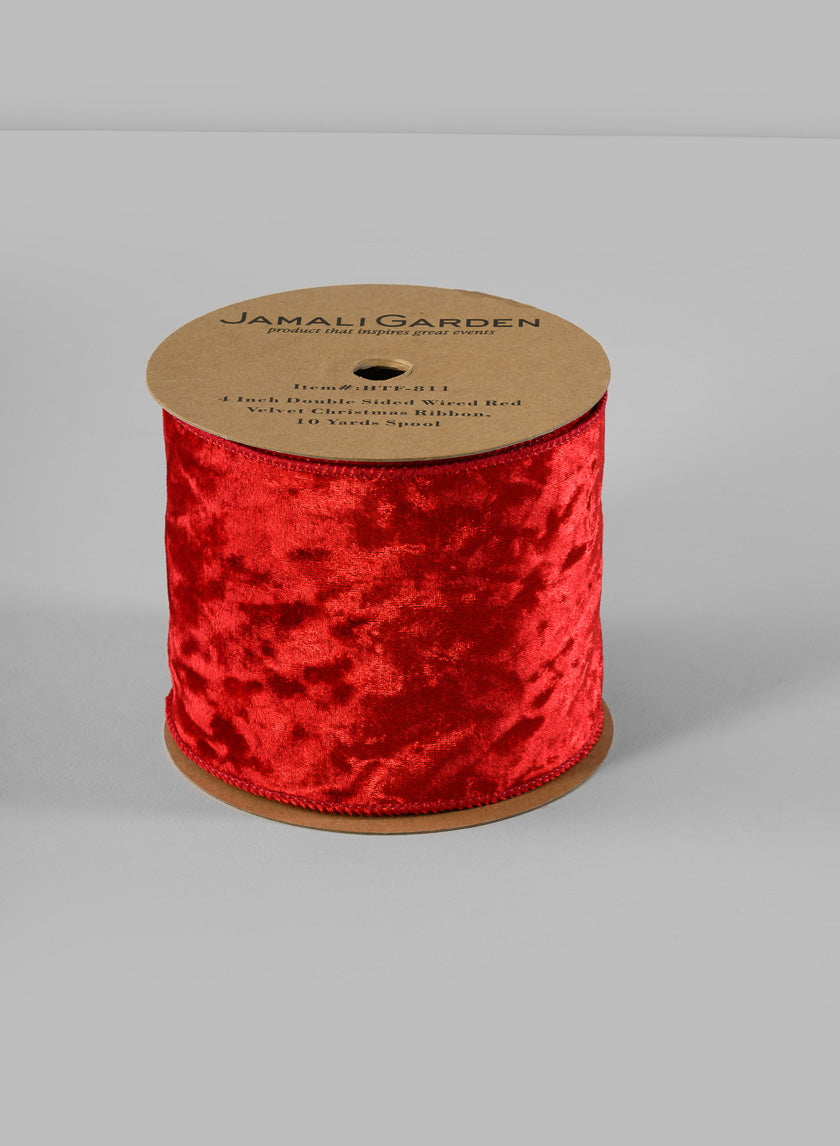 4in Double Sided Wired Red Velvet Christmas Ribbon, 10 Yards Decor Jamali-garden