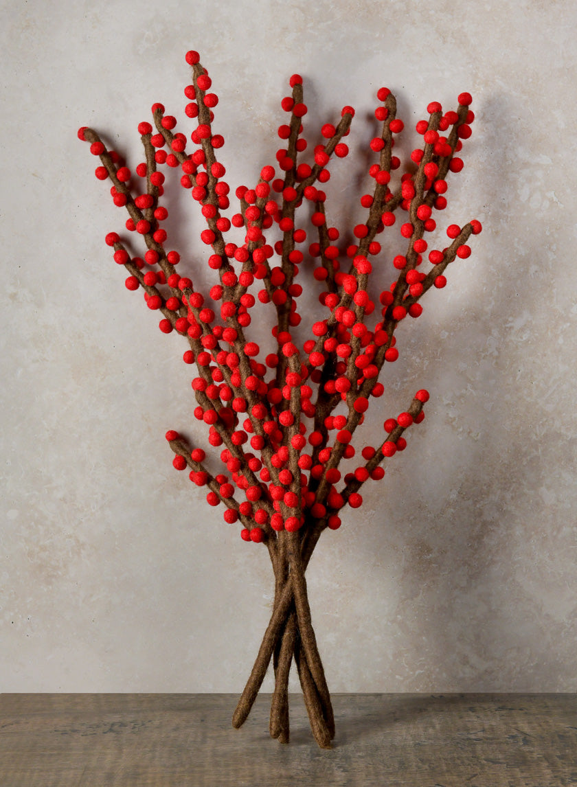 21in Long Felt Red Berry Stem Decor Jamali-garden