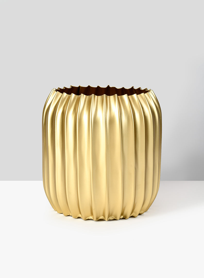 7in Tall Pleated Gold Vase Decor Jamali-garden