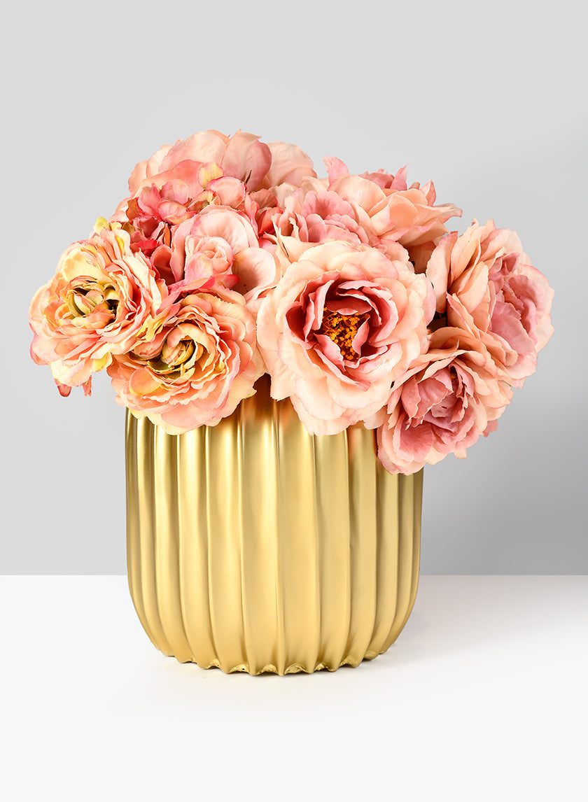 7in Tall Pleated Gold Vase Decor Jamali-garden
