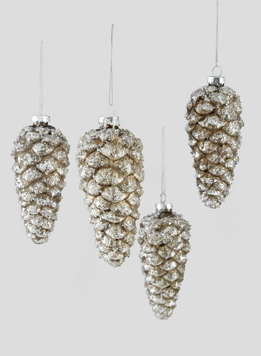 5.5in Long Iced Glass Pine Cone Ornament Decor Jamali-garden