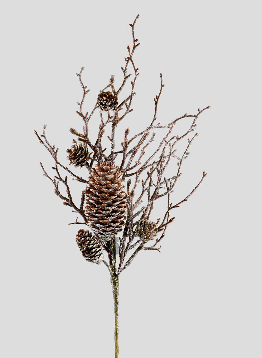 16in Long Iced Twig Pick with Pine Cones Decor Jamali-garden