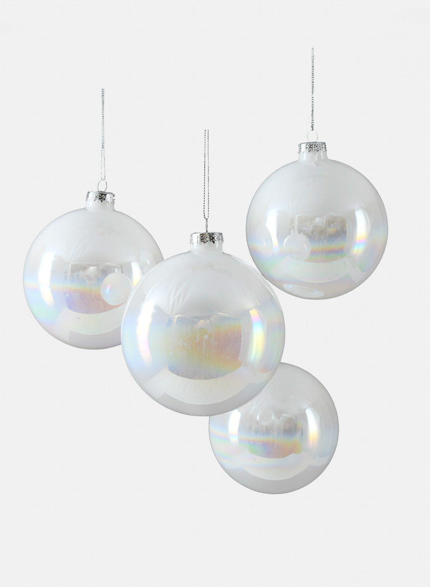4in Round Iridescent White Glass Ball Ornament Decor Jamali-garden