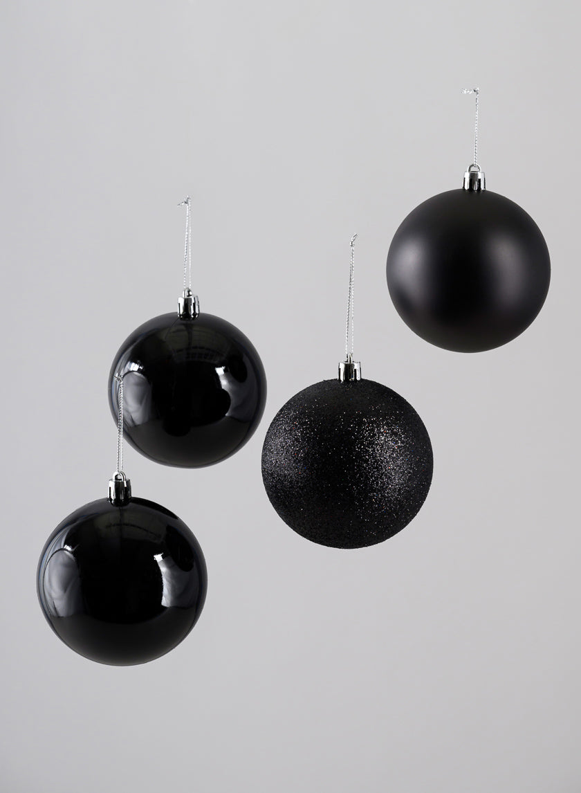 3in Round Black Shiny / Matte / Glitter Plastic Balls (80mm), Set of 16 Decor Jamali-garden