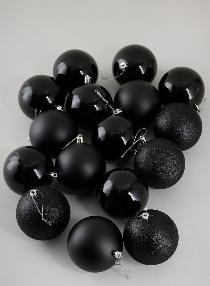 3in Round Black Shiny / Matte / Glitter Plastic Balls (80mm), Set of 16 Decor Jamali-garden