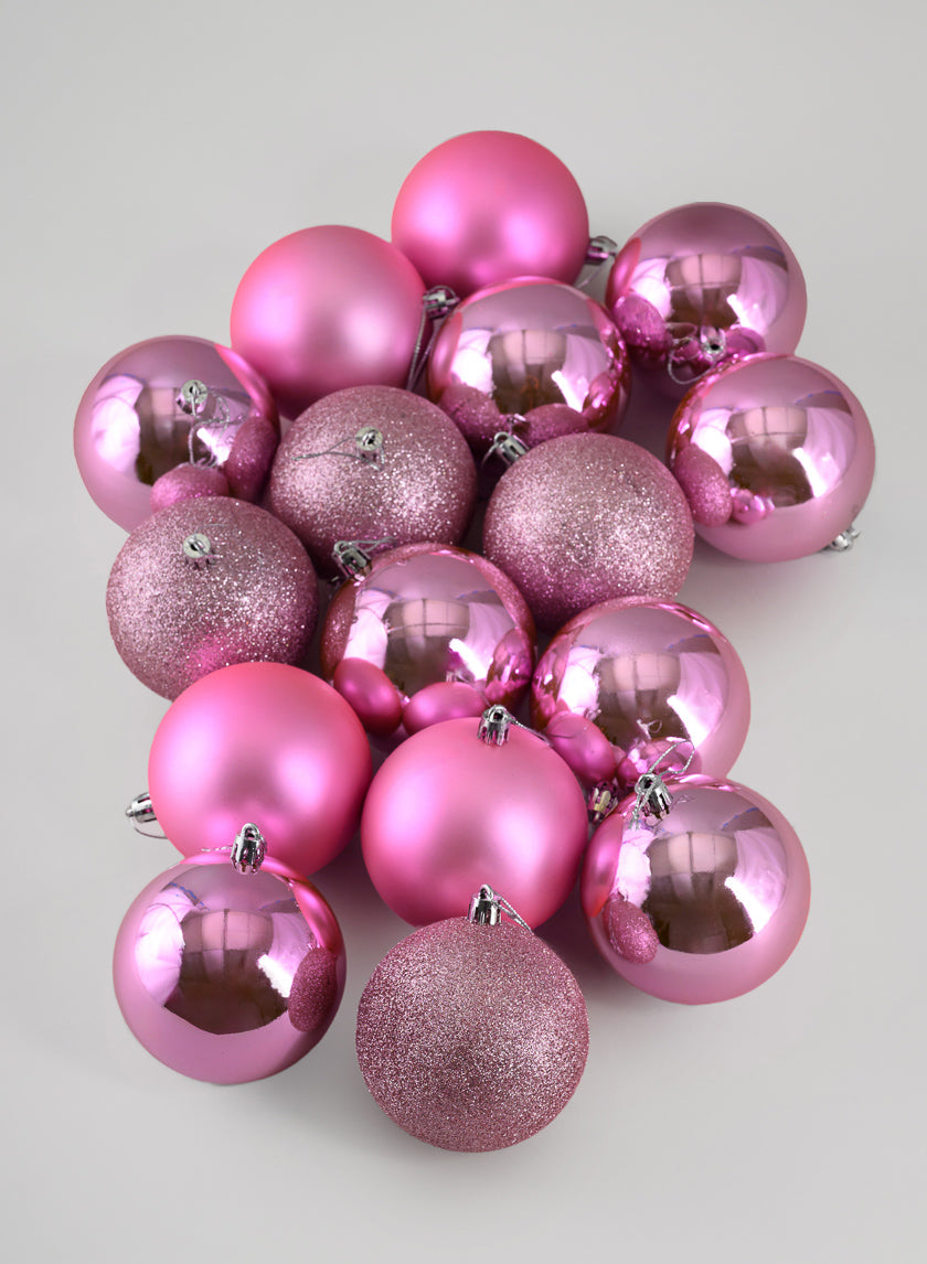3in Round Pink Shiny / Matte / Glitter Plastic Ball (80mm), Set of 16 Decor Jamali-garden
