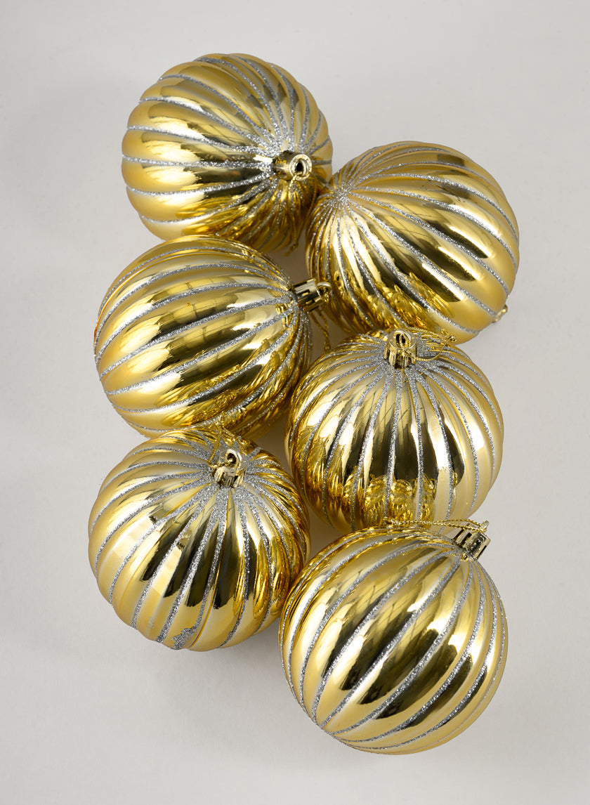 3in Round Gold Hand-Painted Plastic Pumpkin Balls (80mm), Set of 6 Decor Jamali-garden